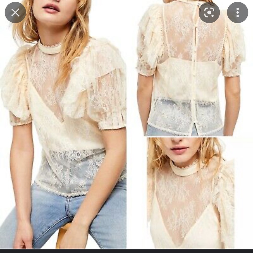 Free People Secret Admirer Floral Lace Top Eggnog XS